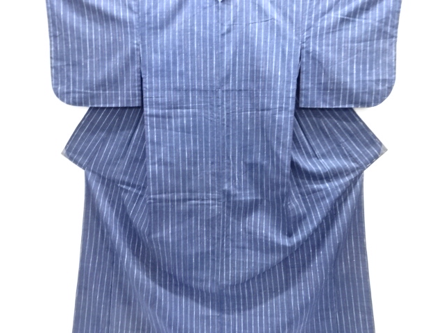 アンティーク　縞織り出し手織り紬単衣着物